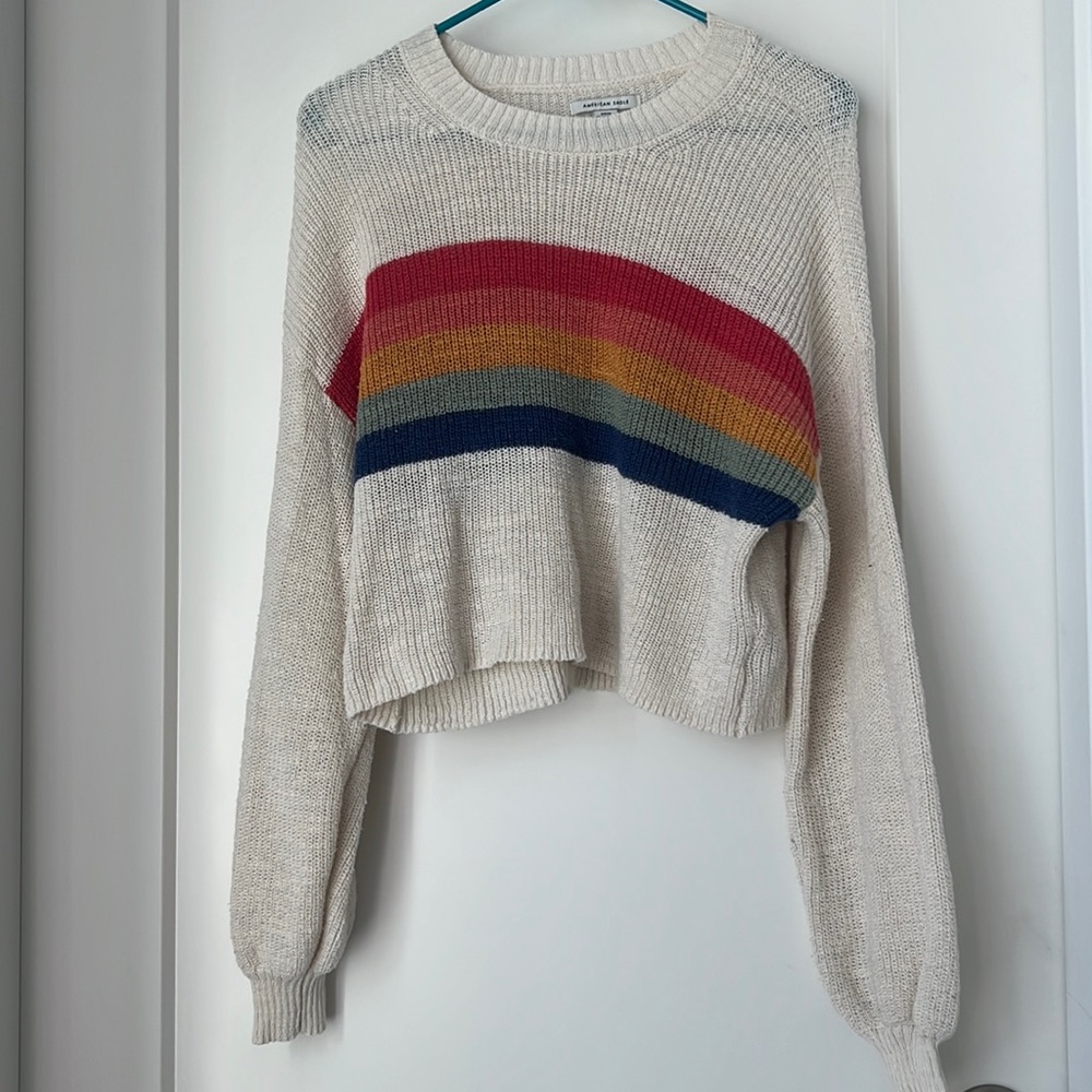 American Eagle cropped rainbow striped sweater
